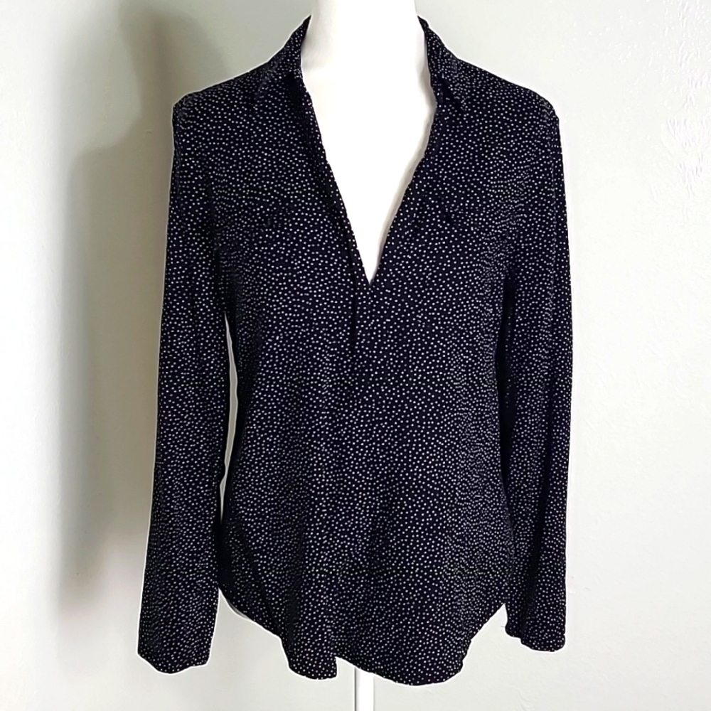 Spense Black & White Polka-dot Longsleeve Blouse, Size Medium